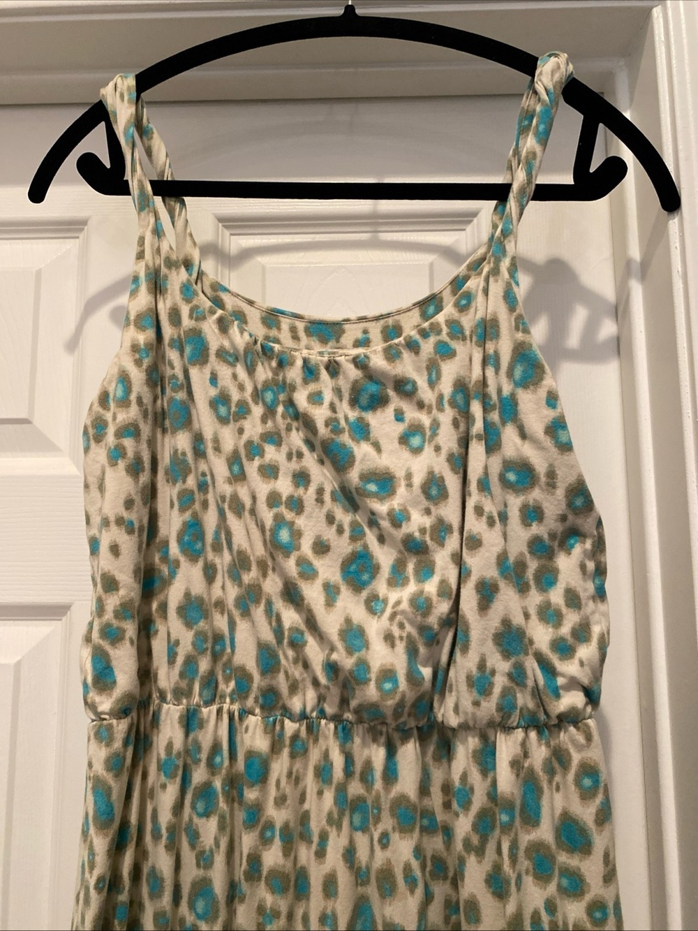 M Ann Taylor Loft Maxi Sleeveless Teal Leopard/Cheetah Print Dress